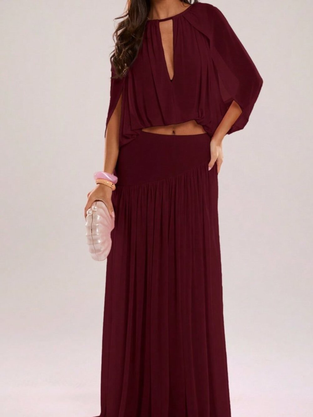 Burgundy Elegant Women's Casual Vacation Layered Ruffle - Picture 7 of 7